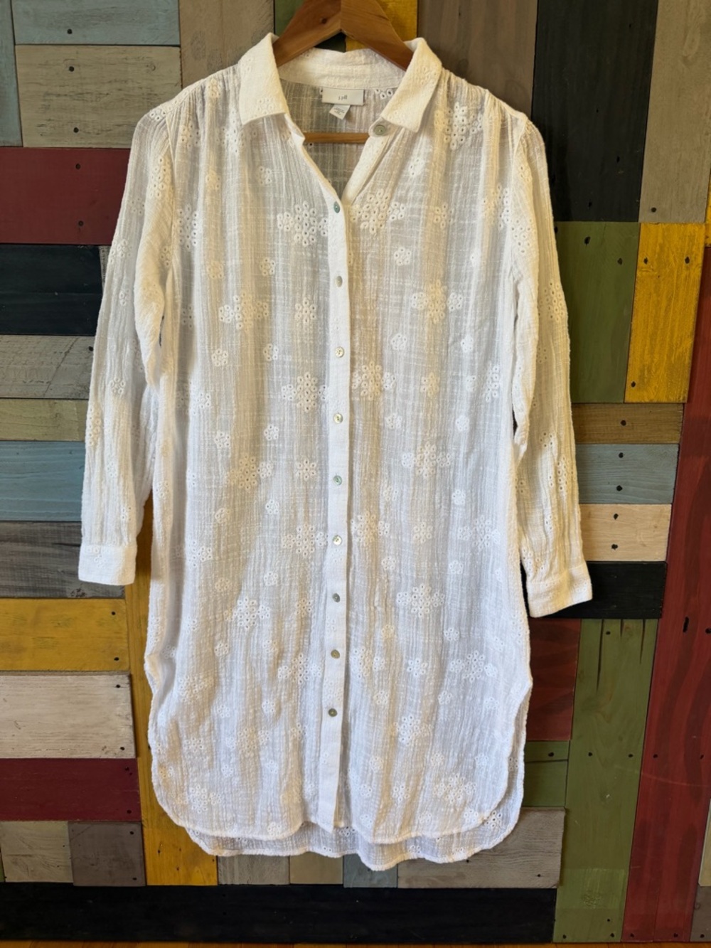 J.Jill White Eyelet Button Down Shirt Dress Coverup Size XSP